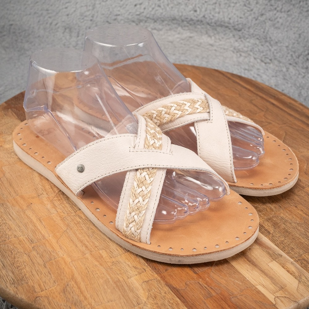 UGG AUSTRALIA Lexia Womens Leather Slide Sandals 8/ 39 EU Beige 1017792‎